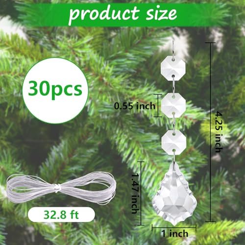 Crystal Christmas Ornaments - 30 Pcs Hanging Maple Leaf Decorations