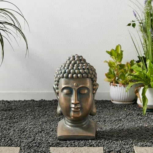 Glitzhome 16 H Faux Bronze Buddha Head Garden Statue