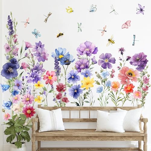 9 Piece Flower Wall Decals for Spring Decor