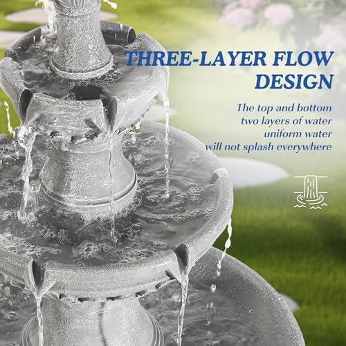 TOBYUL Italian Style 3-Tier Water Fountain - 484H Gray