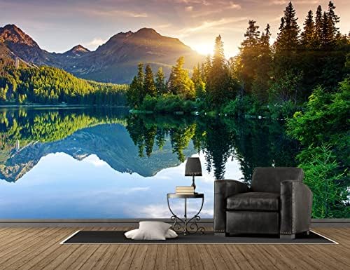 Mountain Lake Photo Wallpaper Landscape Wall Mural for Bedroom Living Room