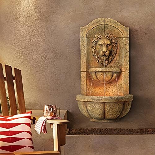 John Timberland Royal Lion Head Wall Fountain with LED Light