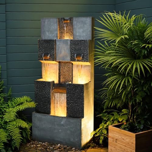 Bumilgar 453 H 3-Tier Water Fountain with LED Lights and Pump Gray