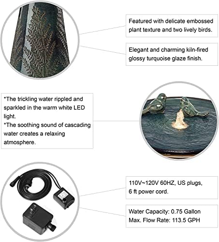 Glitzhome 275 Inch H Outdoor Garden Water Fountain with LED Light and Pump