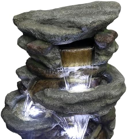 SunJet 51 Inch Multi-Tier Rock Water Fountain with LED Lights