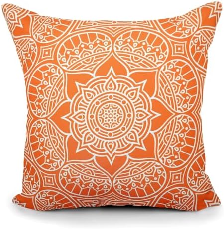 Indoor Outdoor Orange White Print Throw Pillow with Insert