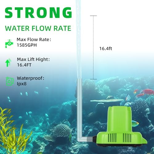FREESEA Submersible Pond Pump 1585 GPH 120W for Outdoor Use