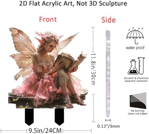 Fairy Garden Stake Decor Panel - Pink Fairy Reading a Book