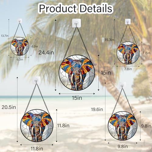 Colorful Elephant Stained Glass Window Hanging