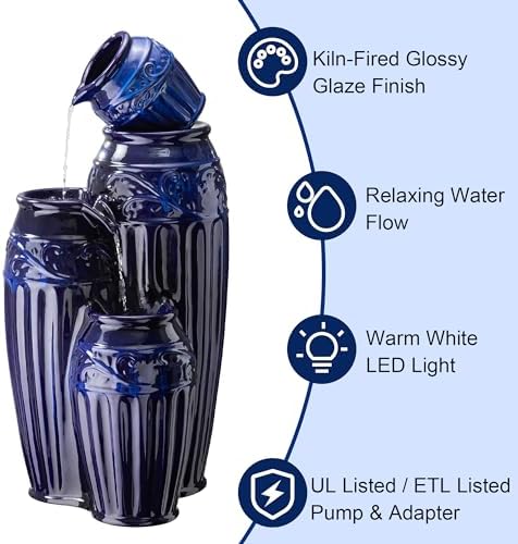 Glitzhome 355 H Freestanding Fountain with LED Lights and Pump