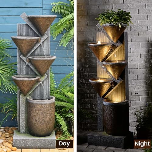 496 H Brown Outdoor Water Fountain with LED Lights and Pump
