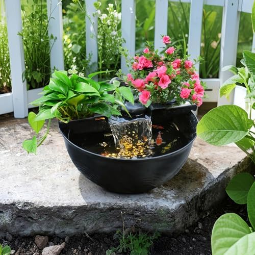 POPOSOAP Mini Water Garden Pond Kit with Waterfall and LED Lighting