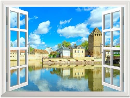 Wall26 Removable Wall Sticker - Peaceful River in Quiet Town 24x32 Inch