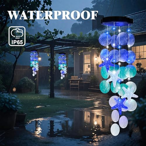 Solar Wind Chime with Blue Shells for Garden Decor