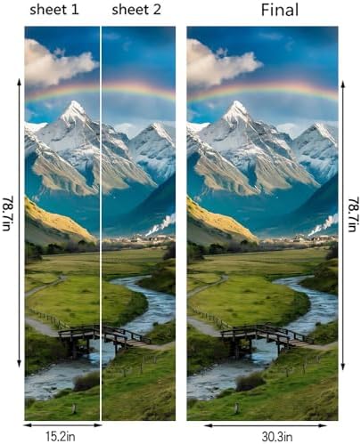 REDAMANCY 307x79 Nature Rainbow Scenery Door Stickers Vinyl 3D Murals