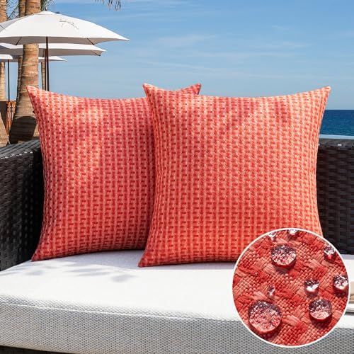 Kevin Textile Waterproof Throw Pillow Covers Pack of 2 Red 18x18 Inch