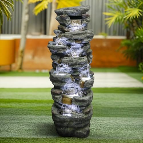 SunJet 51 Inch Multi-Tier Rock Water Fountain with LED Lights