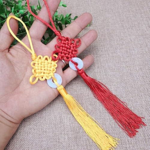 Seadiquiet Red Chinese Knot Jade Charm Tassel Pendant for Luck and Prosperity