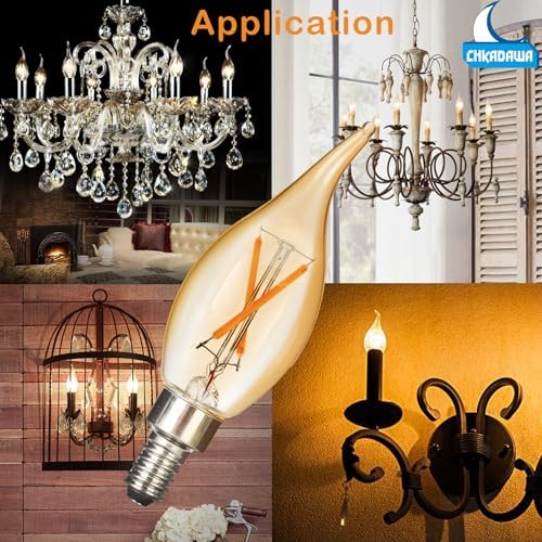 CHKADAWA E12 Dimmable Amber LED Chandelier Bulbs 12 Pack