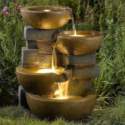 Jeco Zen Tiered Pots Fountain with LED Light