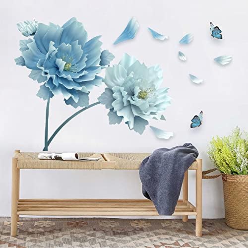 ROFARSO 492 x 307 3D Blue Flowers Wall Sticker