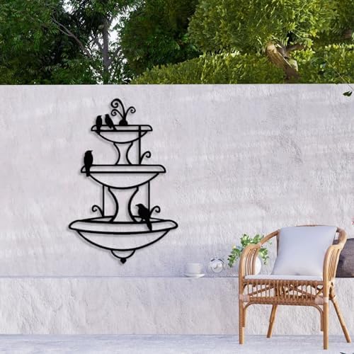 Metal Wall Art Fountain with Birdbath Outdoor Decor