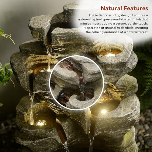 Bumilgar 242 Inch Freestanding Rock Waterfall Fountain with Lights