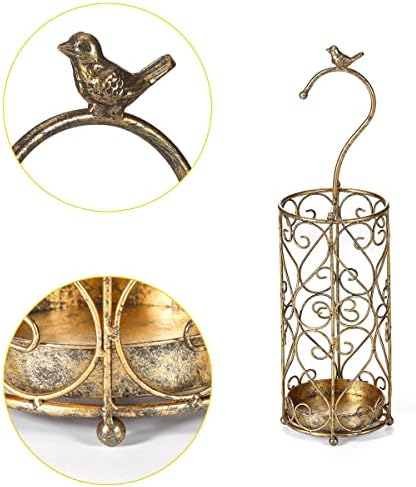 Antique Gold Cast Iron Umbrella Stand with Drip Tray