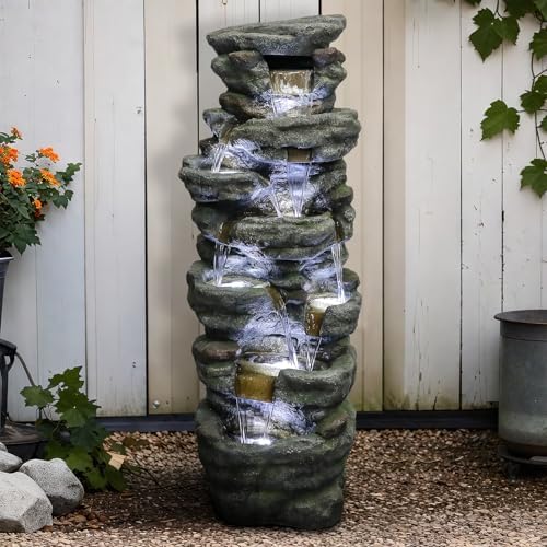 SunJet 51 Inch Multi-Tier Rock Water Fountain with LED Lights