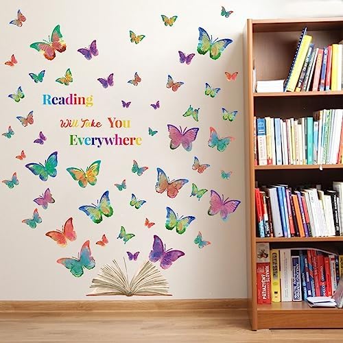 OLMIXA Colorful Butterfly Reading Wall Decal
