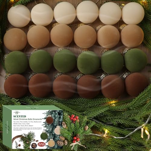 24PCS Scented Velvet Christmas Balls for Winter Decor