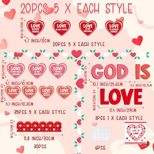 88Pcs Valentine Bible Verses Heart Bulletin Board Set