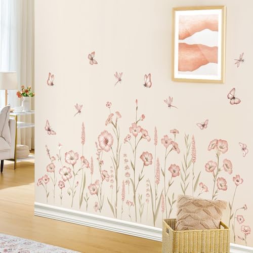 SHUCHING 54 Inch x 27 Inch Pink Flower Wall Sticker Peel and Stick