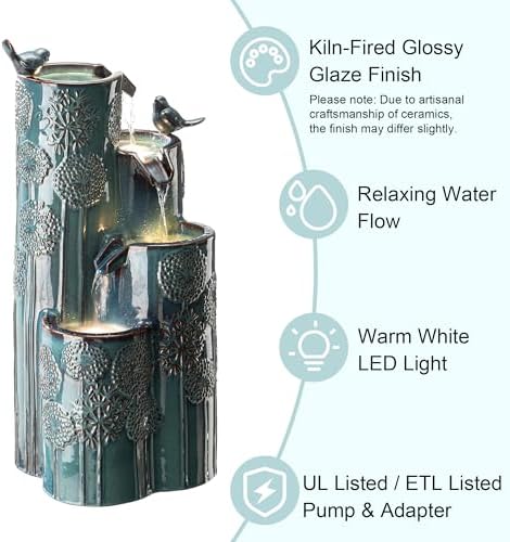 Glitzhome 3175 H Outdoor Fountain with LED Lights and Pump