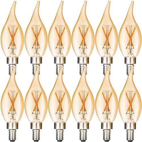 CHKADAWA E12 Dimmable Amber LED Chandelier Bulbs 12 Pack