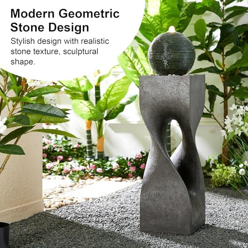 Glitzhome Modern Geometric Outdoor Water Fountain with LED Light