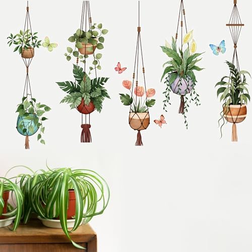 Green Hanging Potted Wall Stickers for Boho Decor