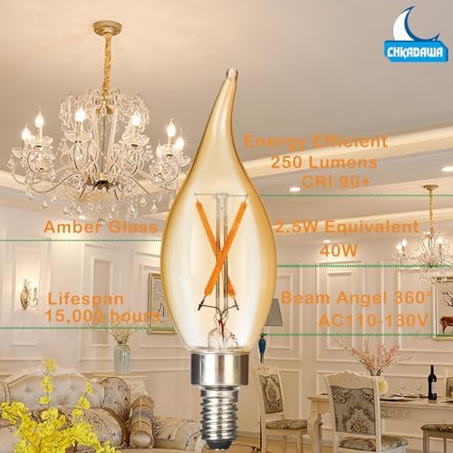 CHKADAWA E12 Dimmable Amber LED Chandelier Bulbs 12 Pack