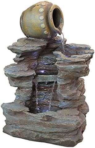 Water Fountain with LED Light - Spilling Rock Garden Decor