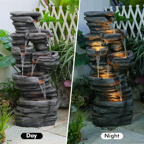 425 Inch H Garden Water Fountain with LED Lights and Pump