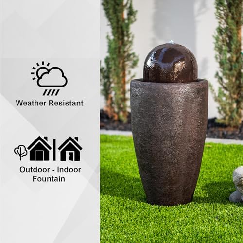 XBrand 2598 H Round Stone Water Fountain with LED Lights