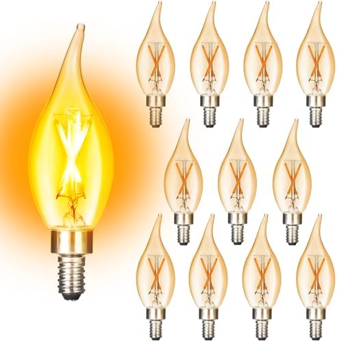 CHKADAWA E12 Dimmable Amber LED Chandelier Bulbs 12 Pack