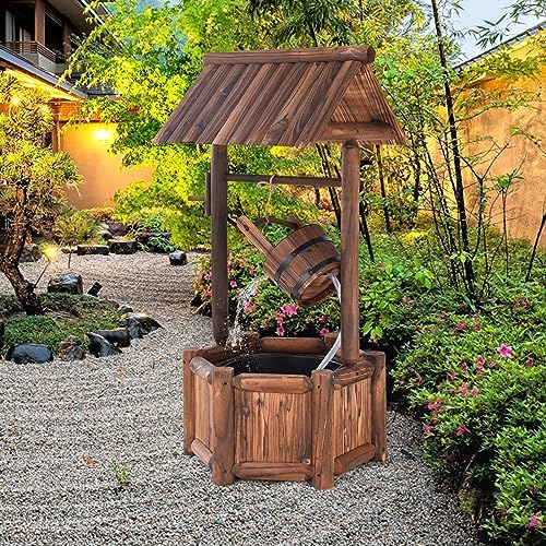 Tangkula 46 Inch Freestanding Wood Water Fountain