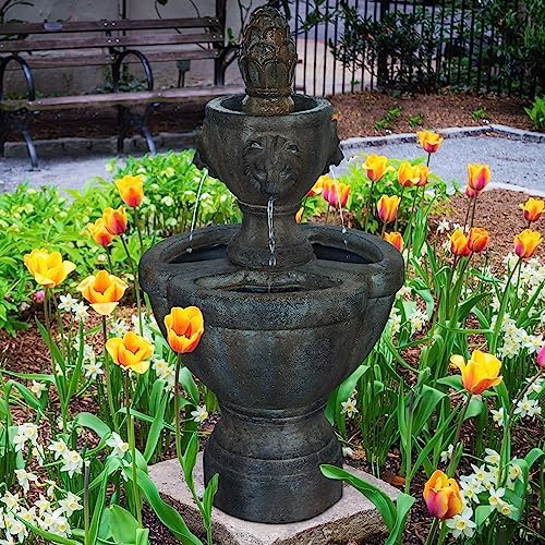 Pure Garden 50-0005 Lion Head Fountain Brown