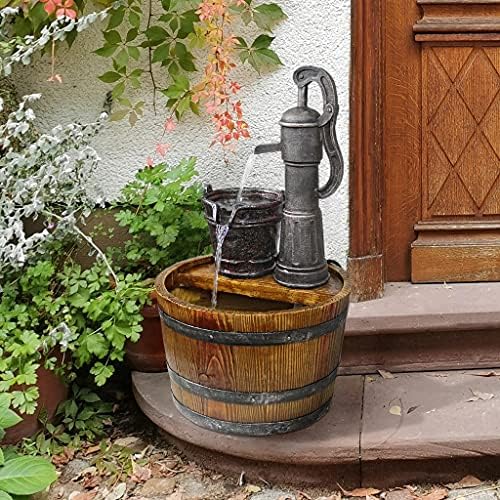 Design Toscano Water Fountain - Farm Style Faux Wood Barrel Decor