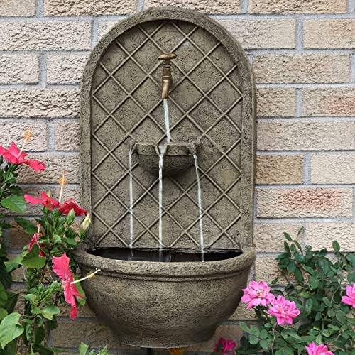 Sunnydaze Messina 26 Inch Outdoor Wall Fountain with French Limestone Finish