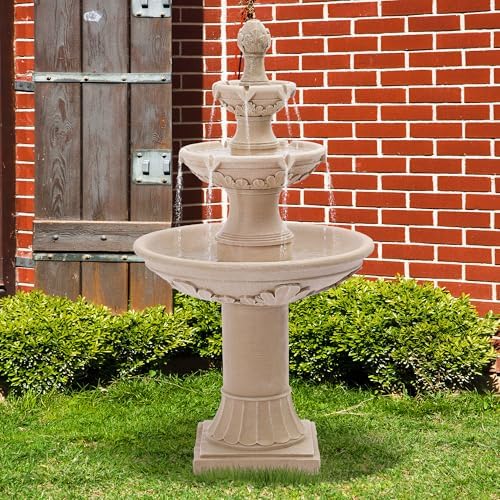 TITIMO 48 Inch Freestanding Water Fountain with 3-Tier Roman Pillar Style