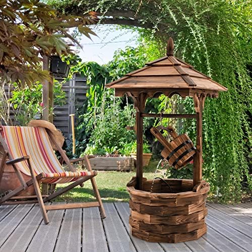 Giantex Rustic Wishing Well Fountain Outdoor Wooden Water Feature with Electric Pump