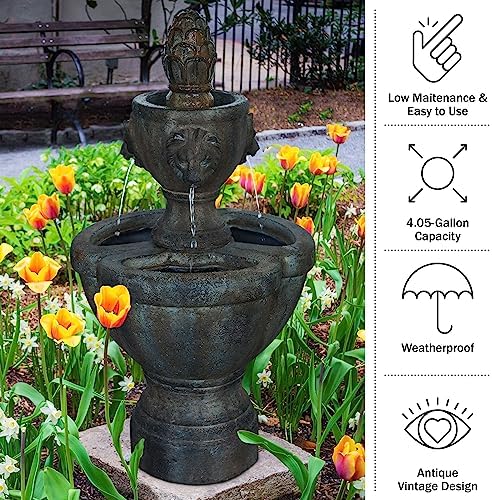 Pure Garden 50-0005 Lion Head Fountain Brown