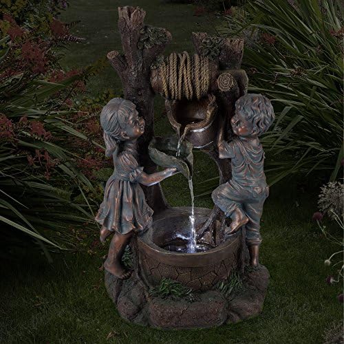 Boy and Girl Outdoor Water Fountain with LED Lights and Soothing Sounds
